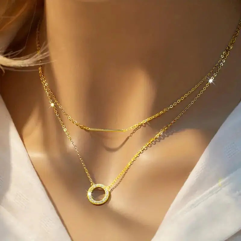 Aura Belle™ Double Layer Clavicle Chain Necklace – Moissanite Elegance in 925 Sterling Silver