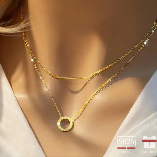 Aura Belle™ Double Layer Clavicle Chain Necklace – Moissanite Elegance in 925 Sterling Silver