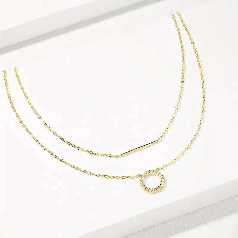 Aura Belle™ Double Layer Clavicle Chain Necklace – Moissanite Elegance in 925 Sterling Silver