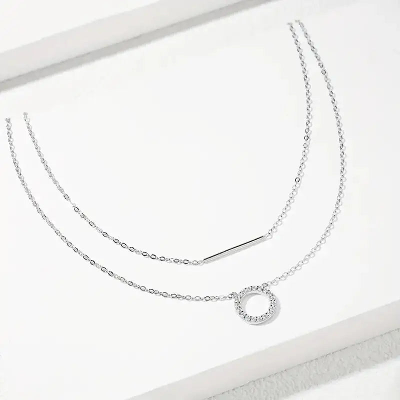 Aura Belle™ Double Layer Clavicle Chain Necklace – Moissanite Elegance in 925 Sterling Silver