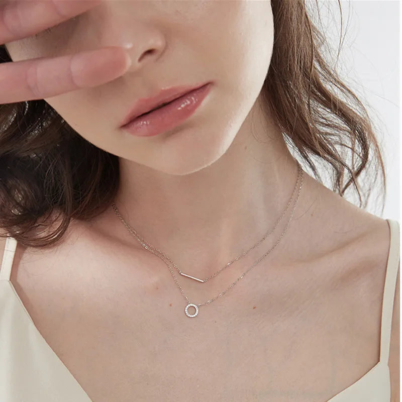 Aura Belle™ Double Layer Clavicle Chain Necklace – Moissanite Elegance in 925 Sterling Silver